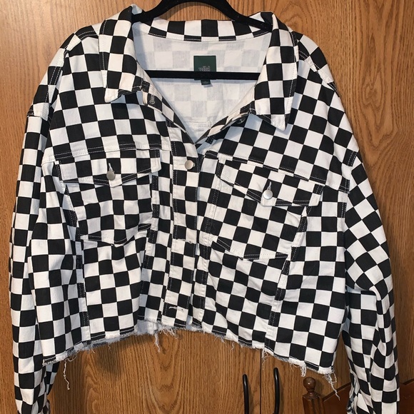 wild fable Jackets & Blazers - Checker print cropped jean jacket